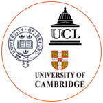 Les logos de 3 universités au Royaume-Uni : Oxford, UCL et Cambridge