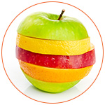 Tranches de fruits : pomme, orange, citron