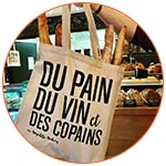 Slogan sur sac à pain : Du pain, du vin et des copains