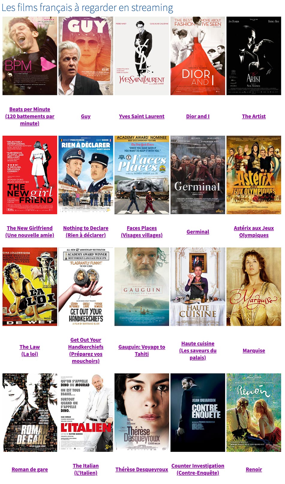 Liste des films français en streaming